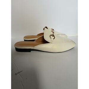 White Gold Horsebit Mule Loafers Size 6.5 Slip On Flats